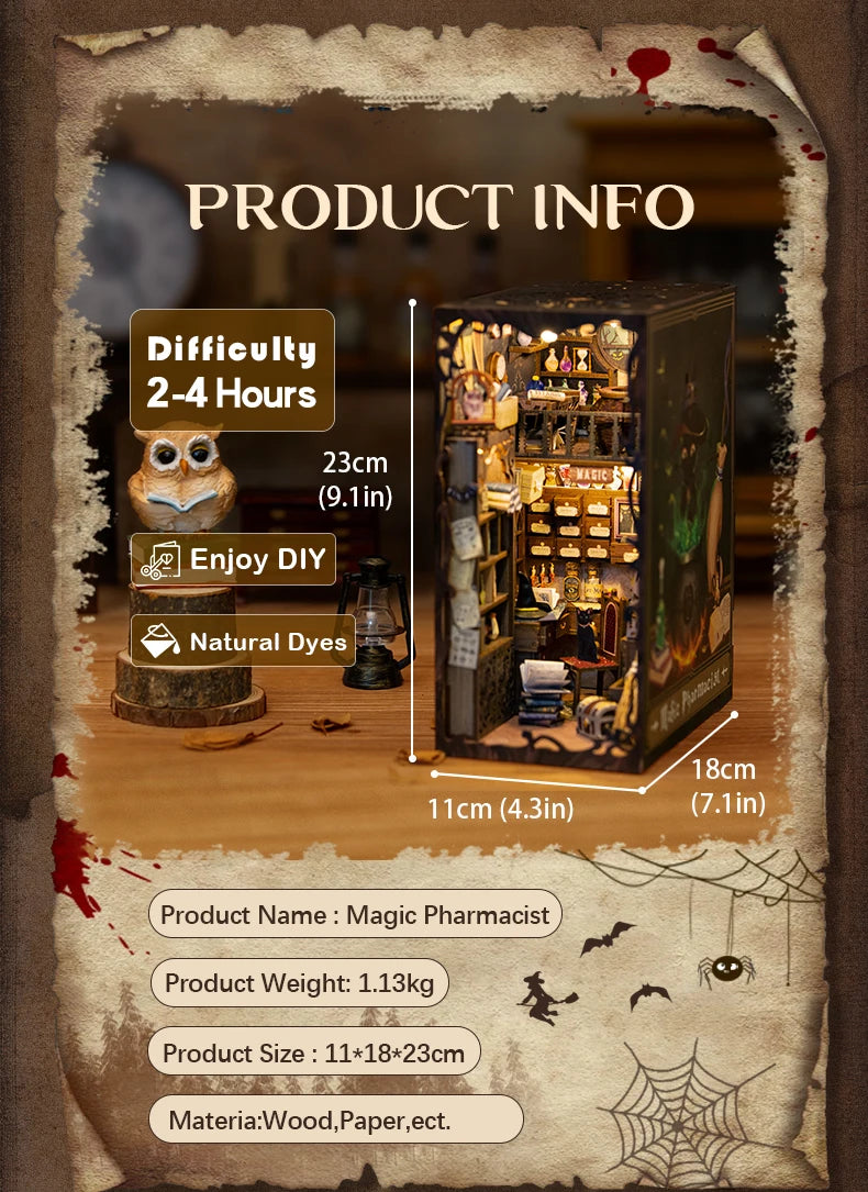 CUTEBEE Wooden 3D Puzzle DIY Book Nook Kit Miniature Dollhouse with Light Dust Cover Bookshelf Insert for Child Birthday Gift