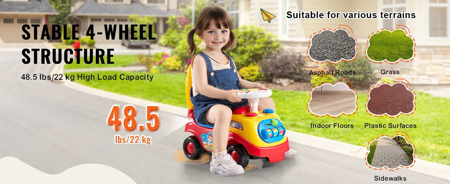 SucceBuy Toddler Ride On Push Car Sit to Stand Kids Ride On Toy Car with Music Steering Wheel Seat Storage for Toddlers