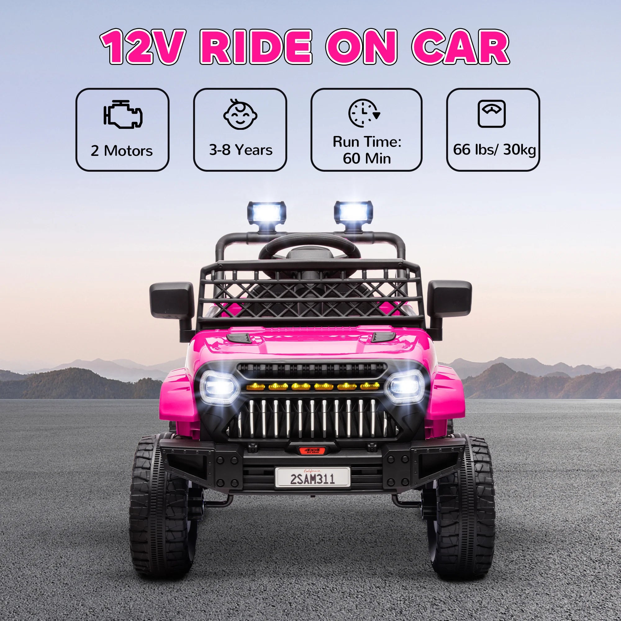 12V Ride on Truck W/ Spring Suspension, Remote, Pink