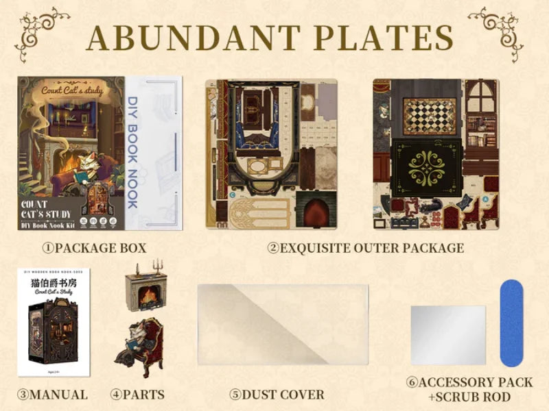 CUTEBEE DIY Book Nook Kit Miniature Dollhouse with Light Wooden Bookshelf Insert Retro Booknook Decor for Gifts Bookshop Series