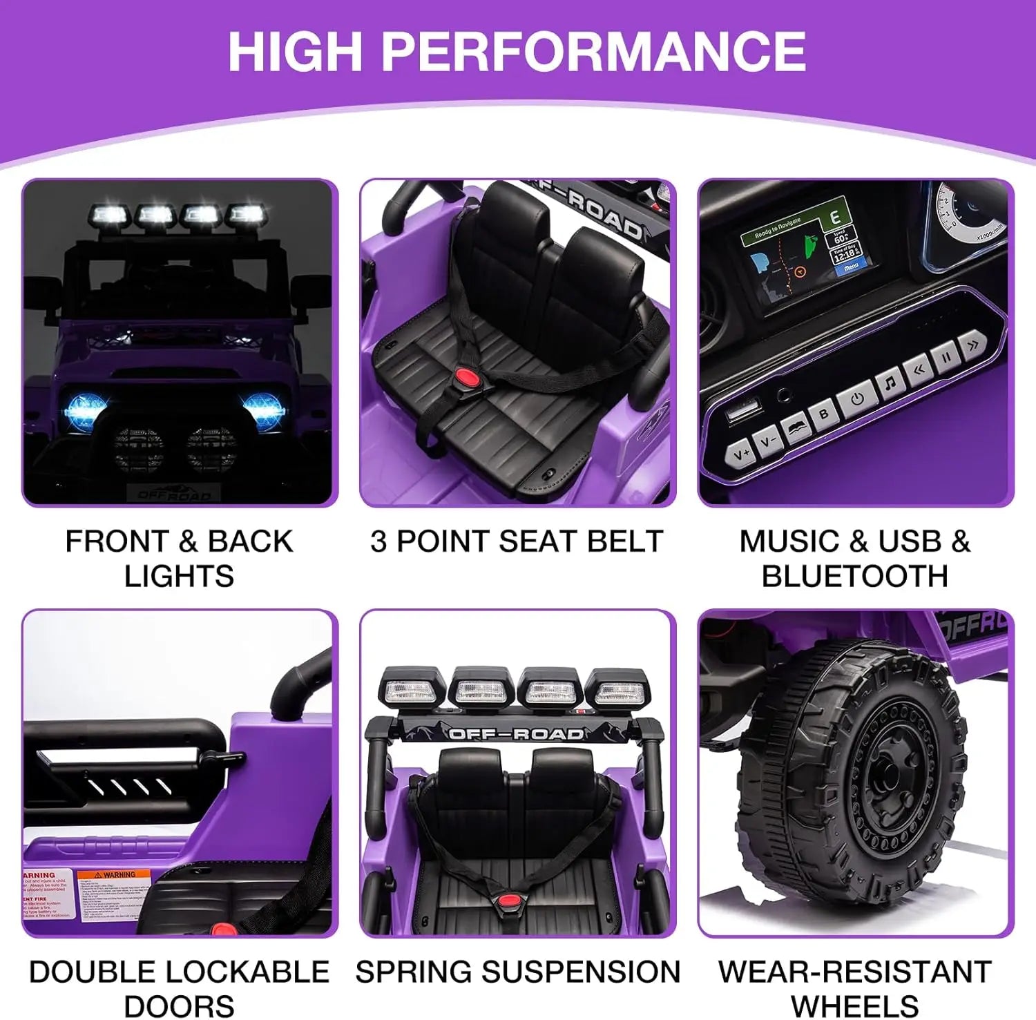 Kids Electric Ride-on SUV Toys with 2.4g Remote Control MP3 Bluetooth USB Front & Back Lights Sound Steering Wheel for 3-6 Years