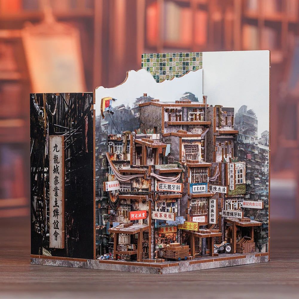 CUTEBEE Book Nook DIY Dollhouse Miniature Kit Wooden Bookshelf Insert Walled In Booknook Decor for Gifts 3D Puzzle