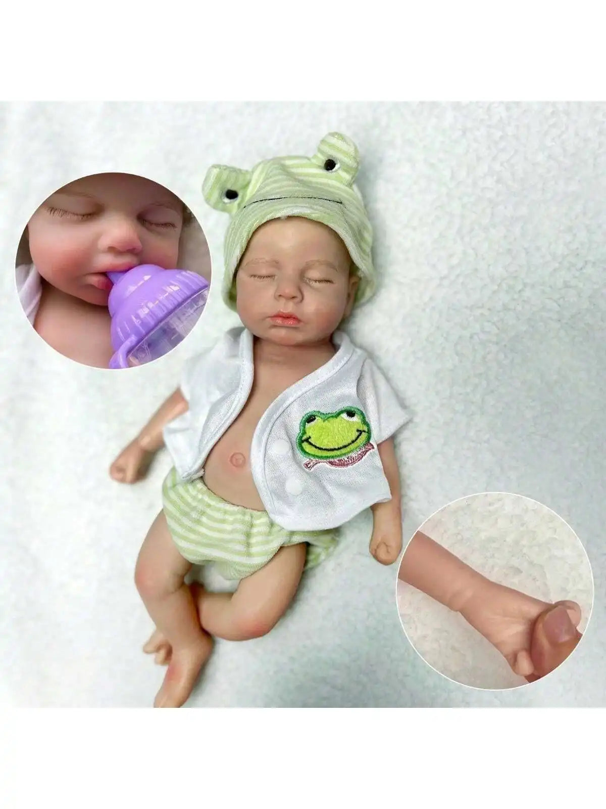 13-Inch Silicone Loulou Reborn Girl Or Boy Baby Handmade with a Soft Touch, Can Open Mouth, Adorable Newborn Bebe Doll