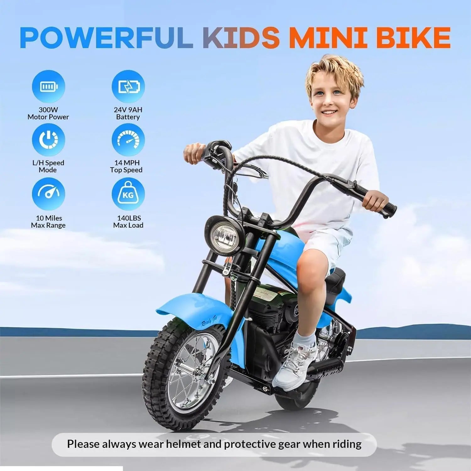 Electric Motorcycle for Kids 24v 250w Electric Dirt Bike with 2 Speed Up to 14 MPH & 60 Minutes Continuous Off-Road Dirt Bike