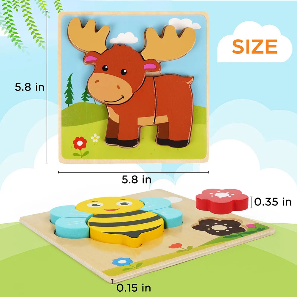 8 Pack Animal Wooden Puzzles Toys For Toddlers Boys Girls, Learning Educational Preschool Christmas Birthday Thanksgiving Gifts