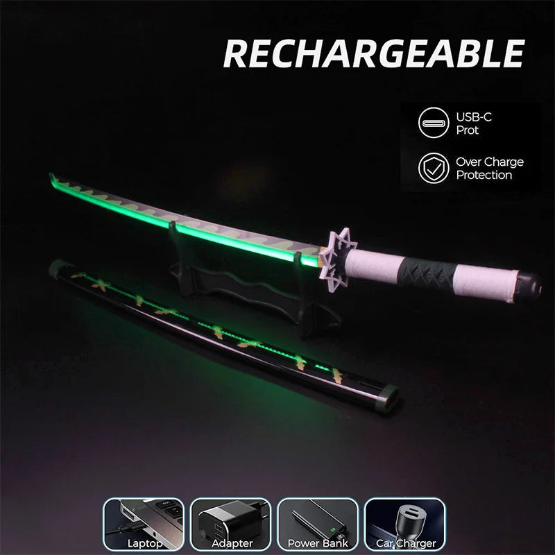 104Cm /41" Tanjirou Giyuu Sanemi Anime Demon Slayer Katana Light Up Toy Sword Cosplay Comes With Belt And Sword Holder