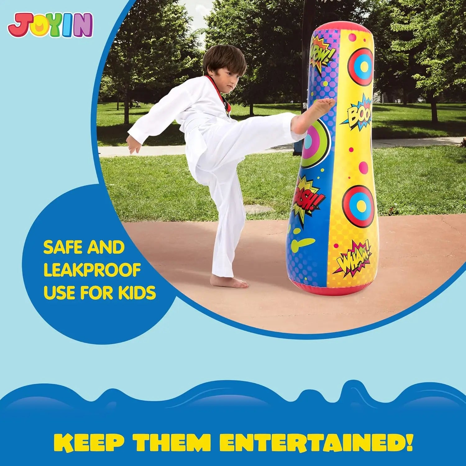 JOYFY Punching Bag for Kids 47 Inches Kids Double-Sided Inflatable Punching Bag with Bounce-Back Action