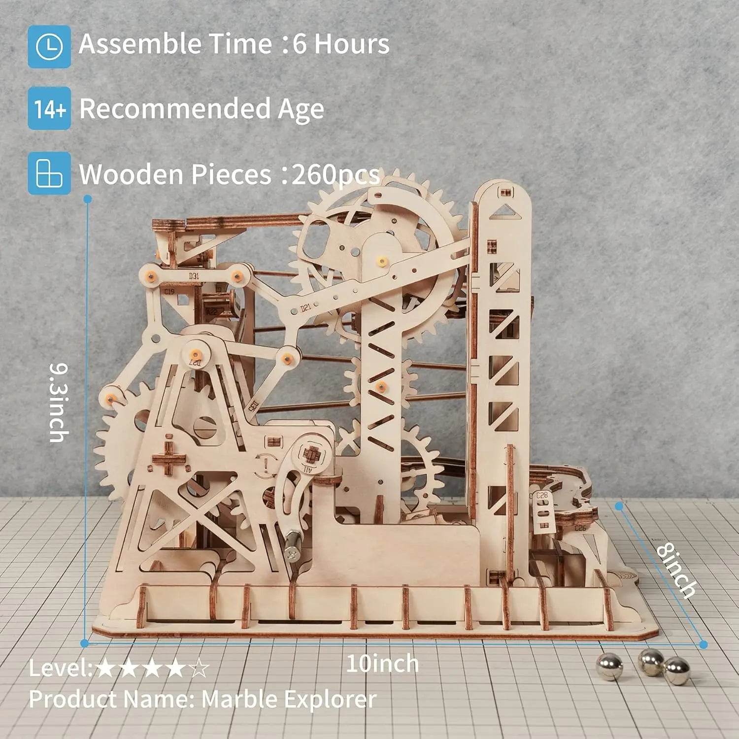 Robotime Rokr Marble Coaster 3D Puzzle Games Wooden Model Kits with Balls Wooden Construction Craft Toys for Kids and Adults