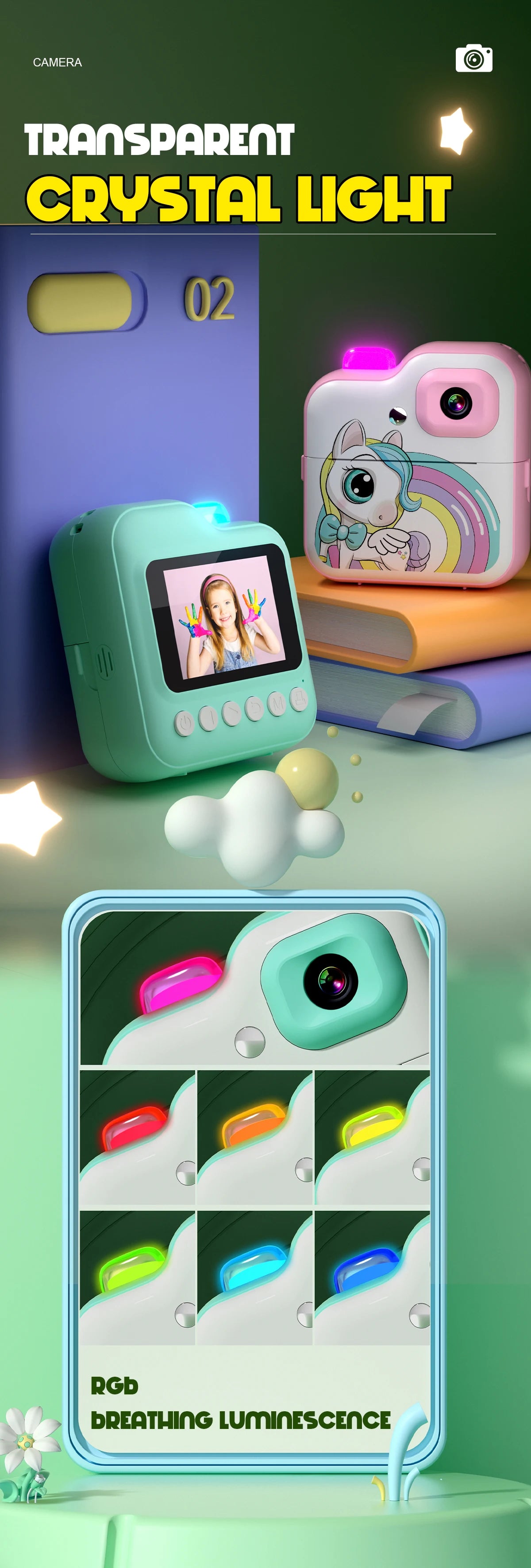 Children Camera Mini Instant Print Digital Camera 32G TF Card Inkless Printing Paper Kids Video Educational Toys For Kids Gift