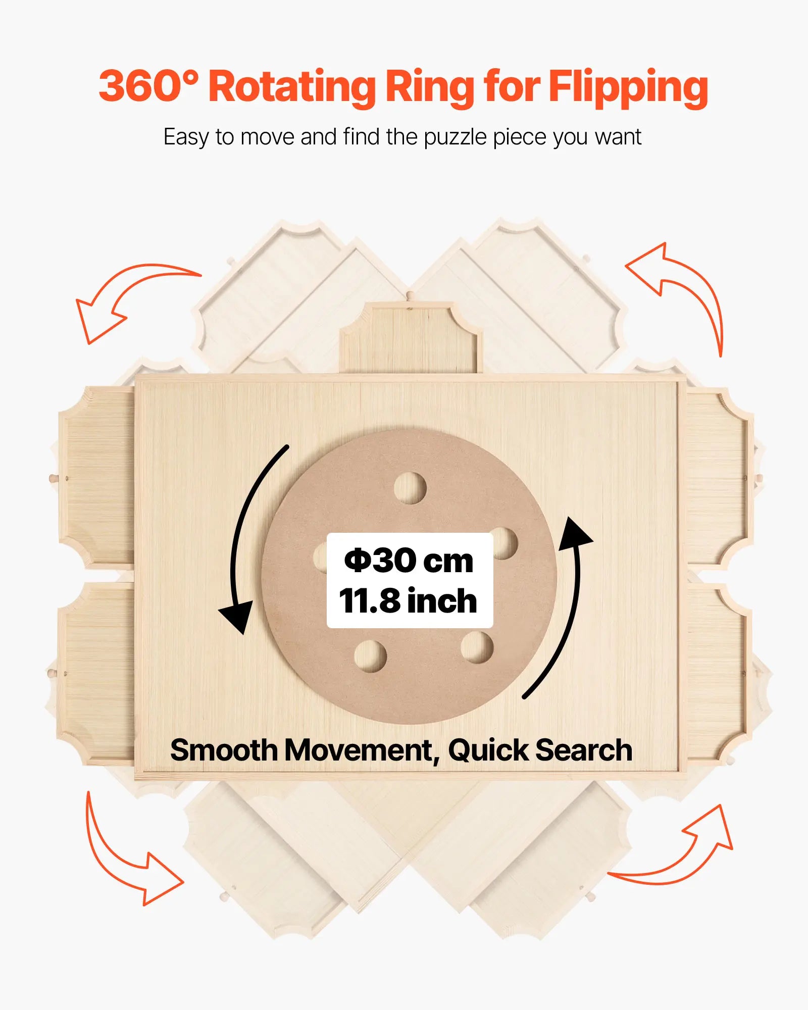 VEVOR 1000 Piece Rotating Puzzle Board with 5 Drawers  Portable Wooden Table Jigsaw Puzzle Accessories for Adults and Kids