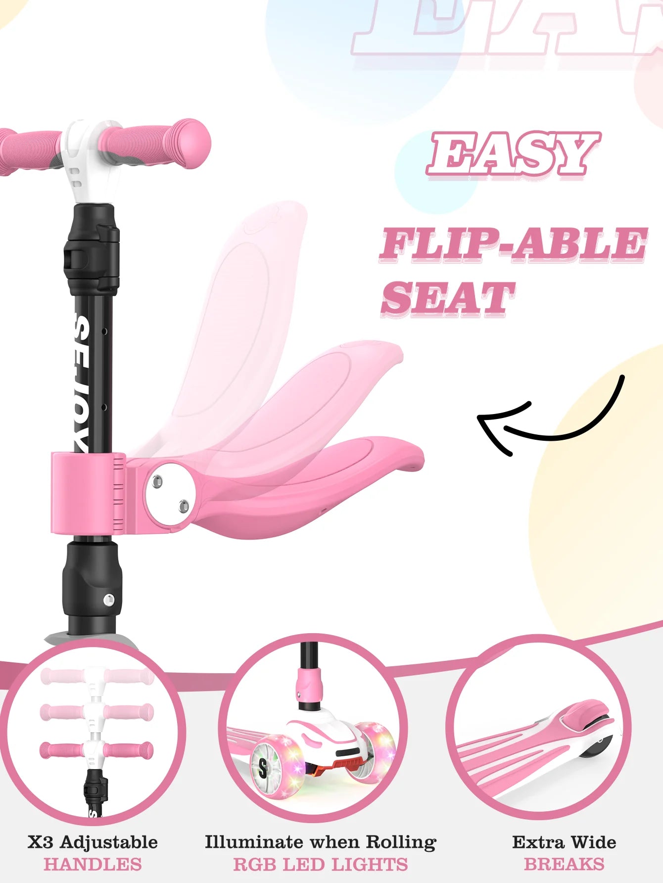 SEJOY Kick Scooter for Kids with 3 Light Up Wheels and Adjustable Height,Children's Foot Scooters,Baby Toys Gift