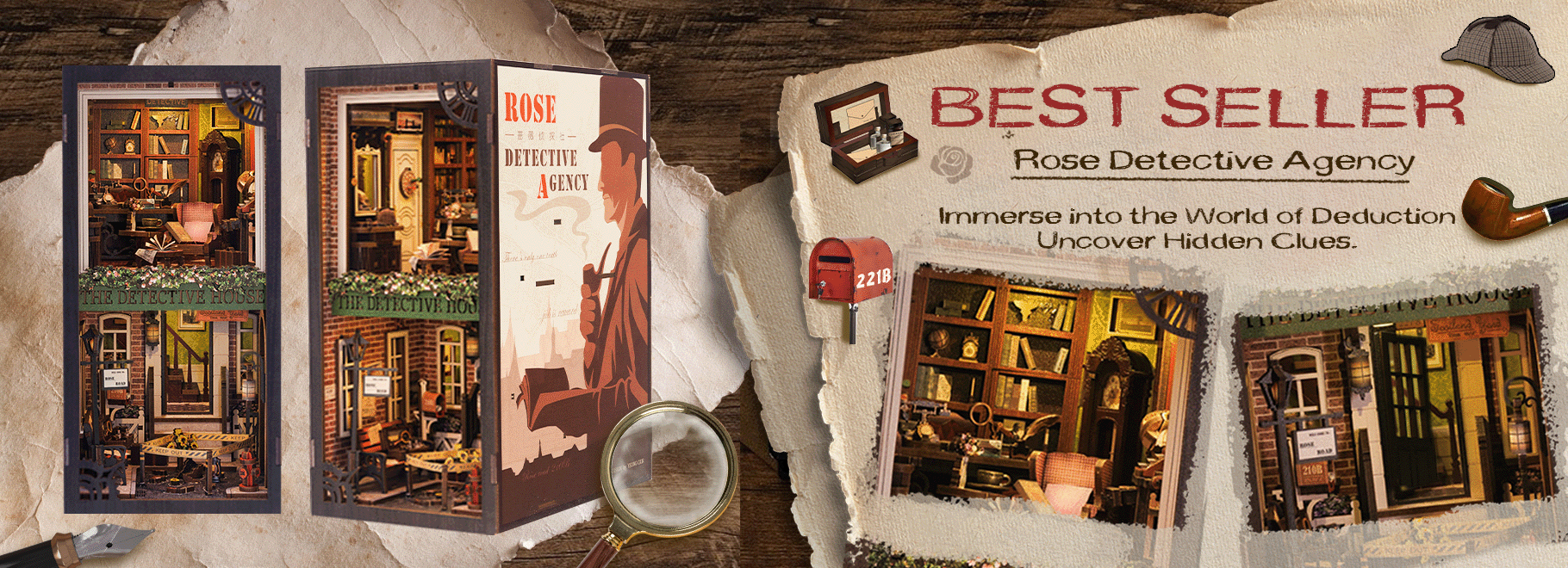 CUTEBEE Wooden Dollhouse Kit Miniature Doll House Kits Booknook Bookshelf Book Nook with Dust Cover Bookends Christmas Gift