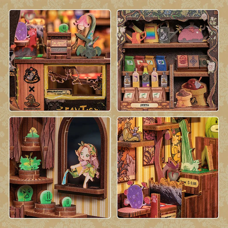 CUTEBEE Wooden 3D Puzzle DIY Book Nook Kit Miniature Dollhouse with Light Dust Cover Bookshelf Insert for Child Birthday Gift
