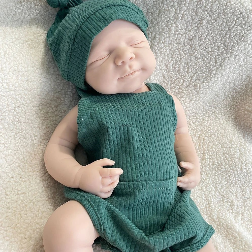 Realistic Weight & Poseable Limbs 19Inch Silicone Reborn Baby Boy Washable Asleep Doll for Childcare Training Birthday Gift