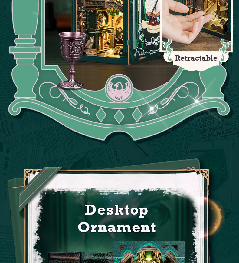 CUTEBEE Wooden 3D Puzzle DIY Book Nook Kit Miniature Dollhouse with Light Dust Cover Bookshelf Insert for Child Birthday Gift