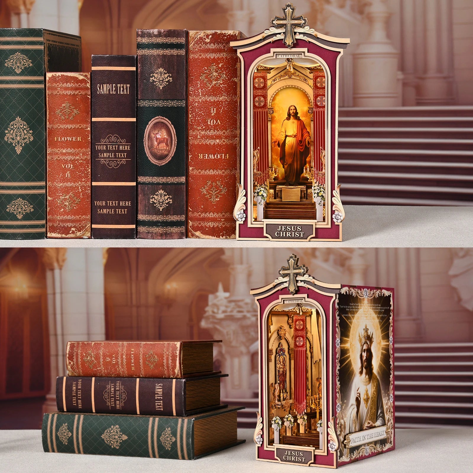 Book Nook Kit Cathedral DIY 3D Puzzle Classic Wooden Nativity Scene Ornament Bookshelf Dollhouse Model Bookend Building Home Dec