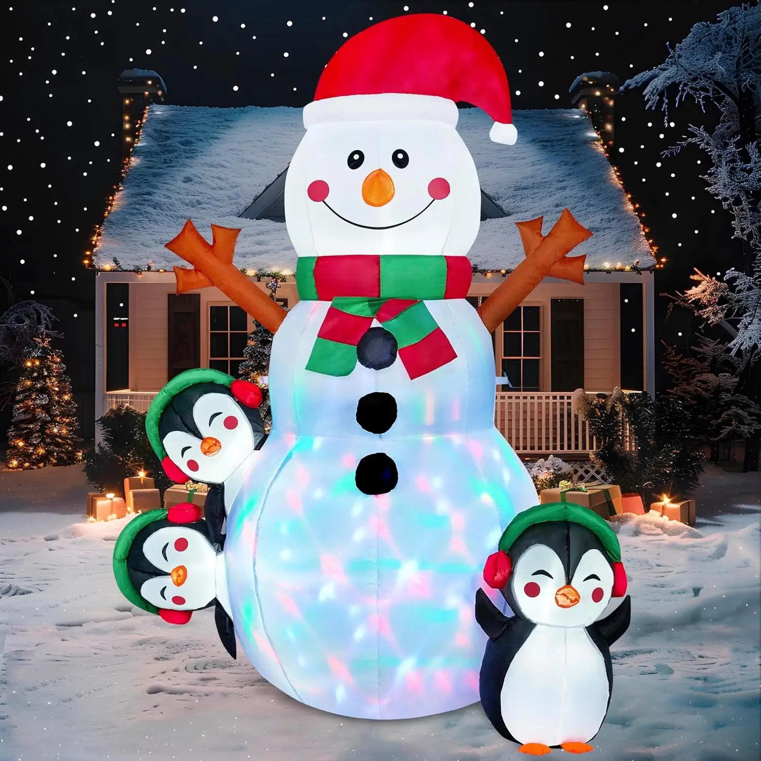 JOYFY 6 FT Christmas Snowman Inflatable Decoration with Build-in Multicolor LEDs Snowman Penguin Blow Up Inflatables for Xmas