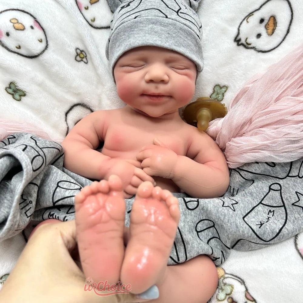 Realistic Weight & Poseable Limbs 19Inch Silicone Reborn Baby Boy Washable Asleep Doll for Childcare Training Birthday Gift