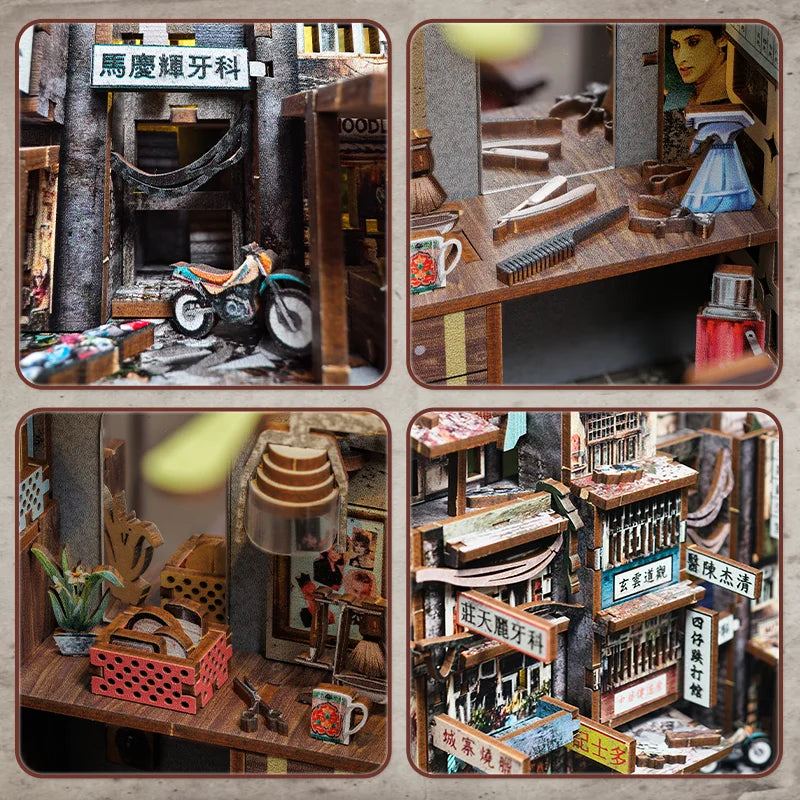 CUTEBEE Book Nook DIY Dollhouse Miniature Kit Wooden Bookshelf Insert Walled In Booknook Decor for Gifts 3D Puzzle