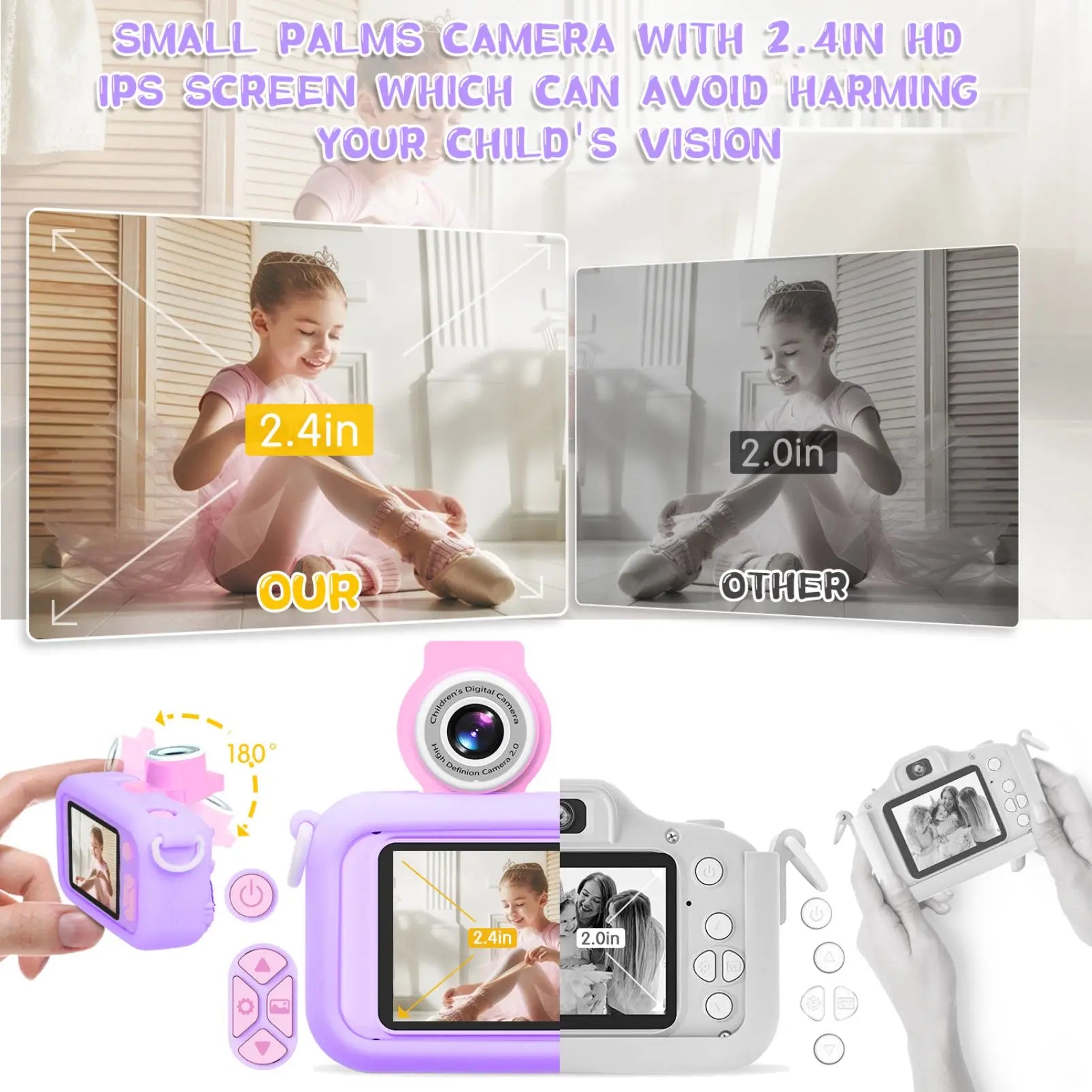 Kids Camera,ARNSSIEN 180° Flip Lens Camera for Kid,2.4in IPS LCD Digital Camera with Silicone Case,Child Selfie Camera for 3 4 5