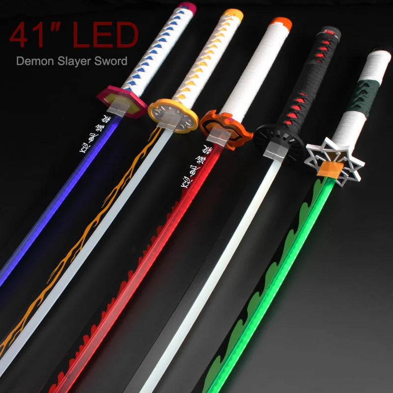 104Cm /41" Tanjirou Giyuu Sanemi Anime Demon Slayer Katana Light Up Toy Sword Cosplay Comes With Belt And Sword Holder
