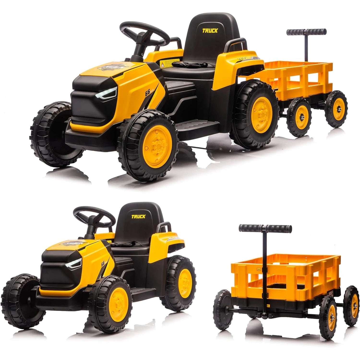 Toddlers Ride on Tractor with Detachable Garden Cart, 12V Electric Kids’ Vehicle with Trailer,Battery-Powered 8-Wheel,Ages 3–8Y