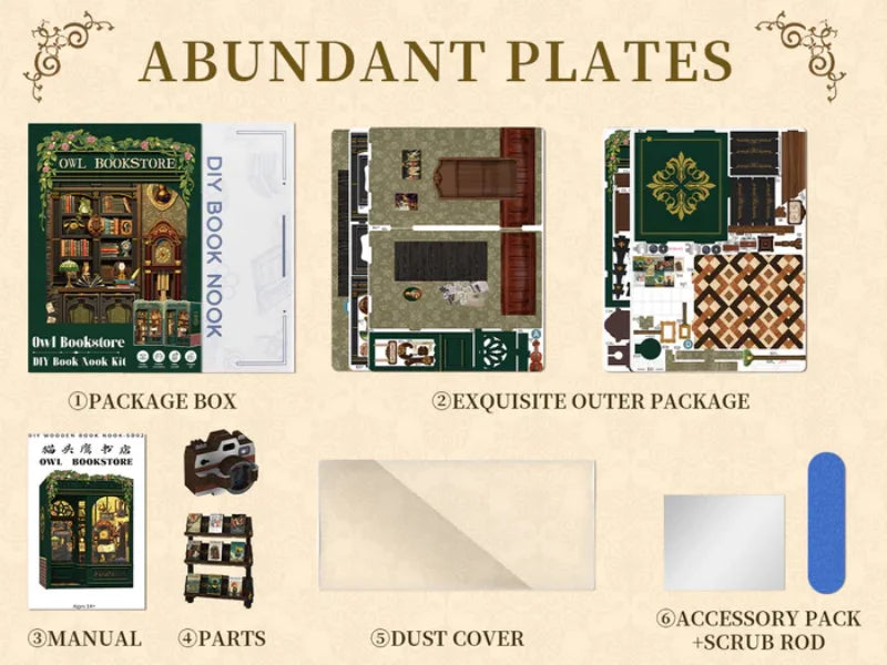 CUTEBEE DIY Book Nook Kit Miniature Dollhouse with Light Wooden Bookshelf Insert Retro Booknook Decor for Gifts Bookshop Series