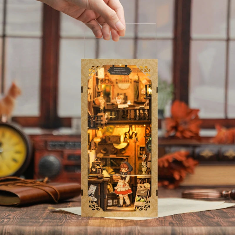 CUTEBEE Wooden Dollhouse Kit Miniature Doll House Kits Booknook Bookshelf Book Nook with Dust Cover Bookends Christmas Gift