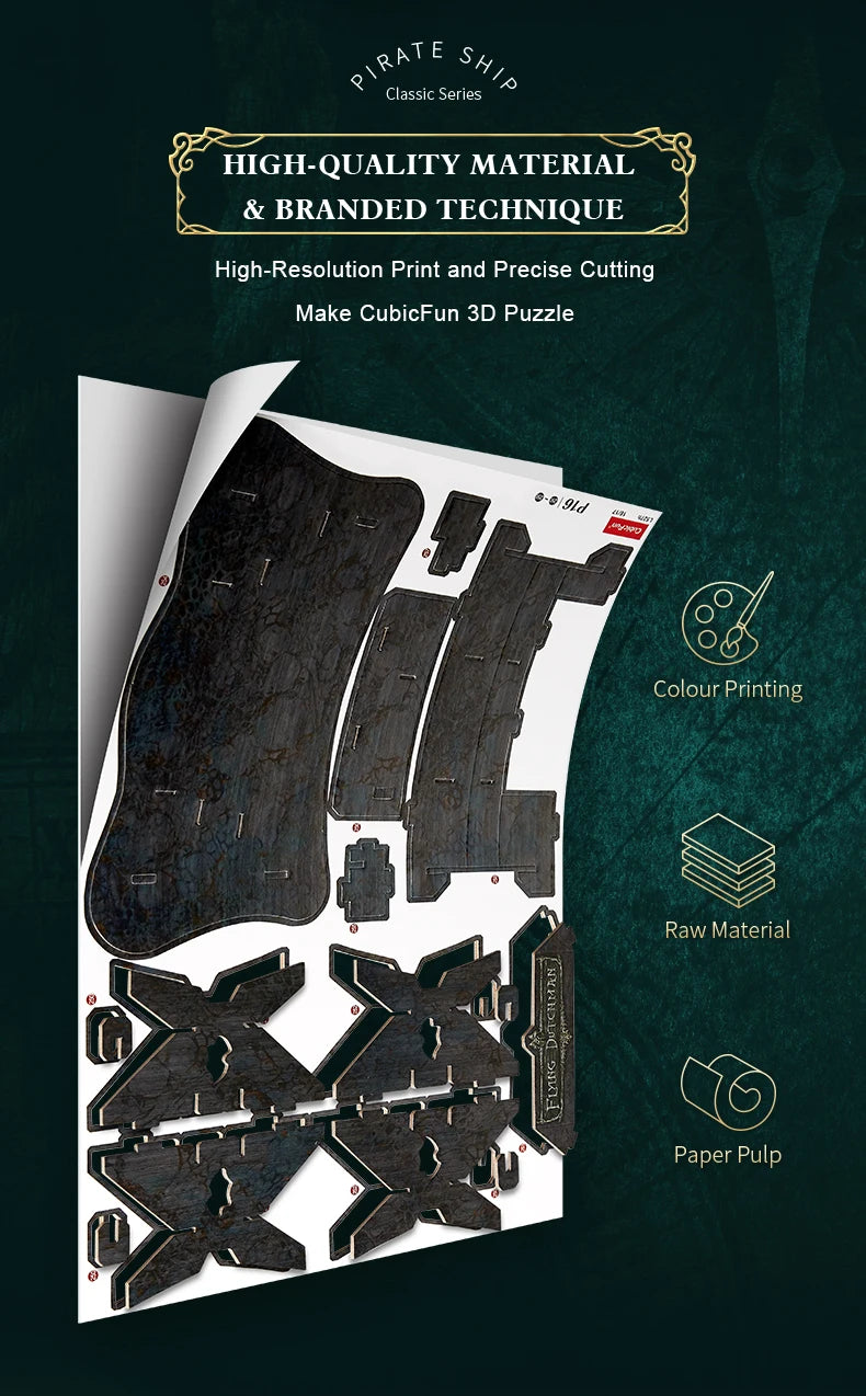 CubicFun 3D Puzzles Green LED Flying Dutchman Pirate Ship Model 360 Pieces Kits Lighting Building Ghost Sailboat Gifts for Adult