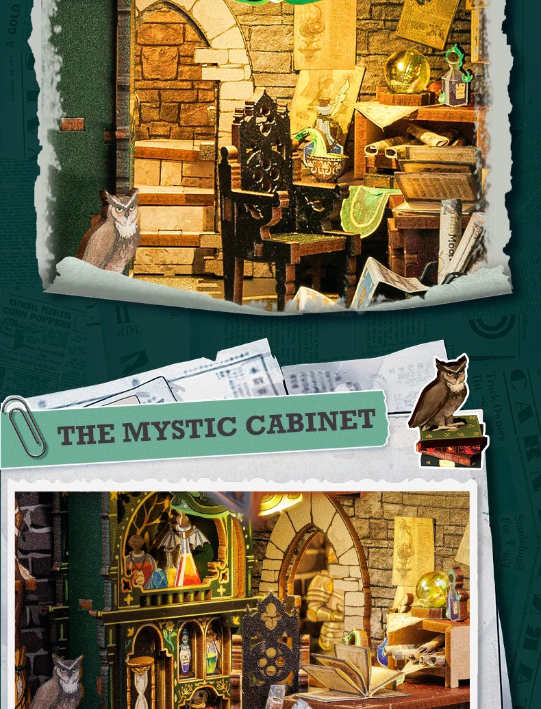 CUTEBEE Wooden 3D Puzzle DIY Book Nook Kit Miniature Dollhouse with Light Dust Cover Bookshelf Insert for Child Birthday Gift