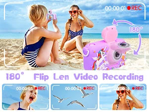 Kids Camera,ARNSSIEN 180° Flip Lens Camera for Kid,2.4in IPS LCD Digital Camera with Silicone Case,Child Selfie Camera for 3 4 5