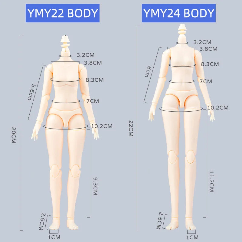 20cm 21cm YMY Body Super White Milk White Girl Body for Ob22, Ob24, Blyth, ICY, DBS, 1/6bjd Doll Head Movable Joint Doll Body