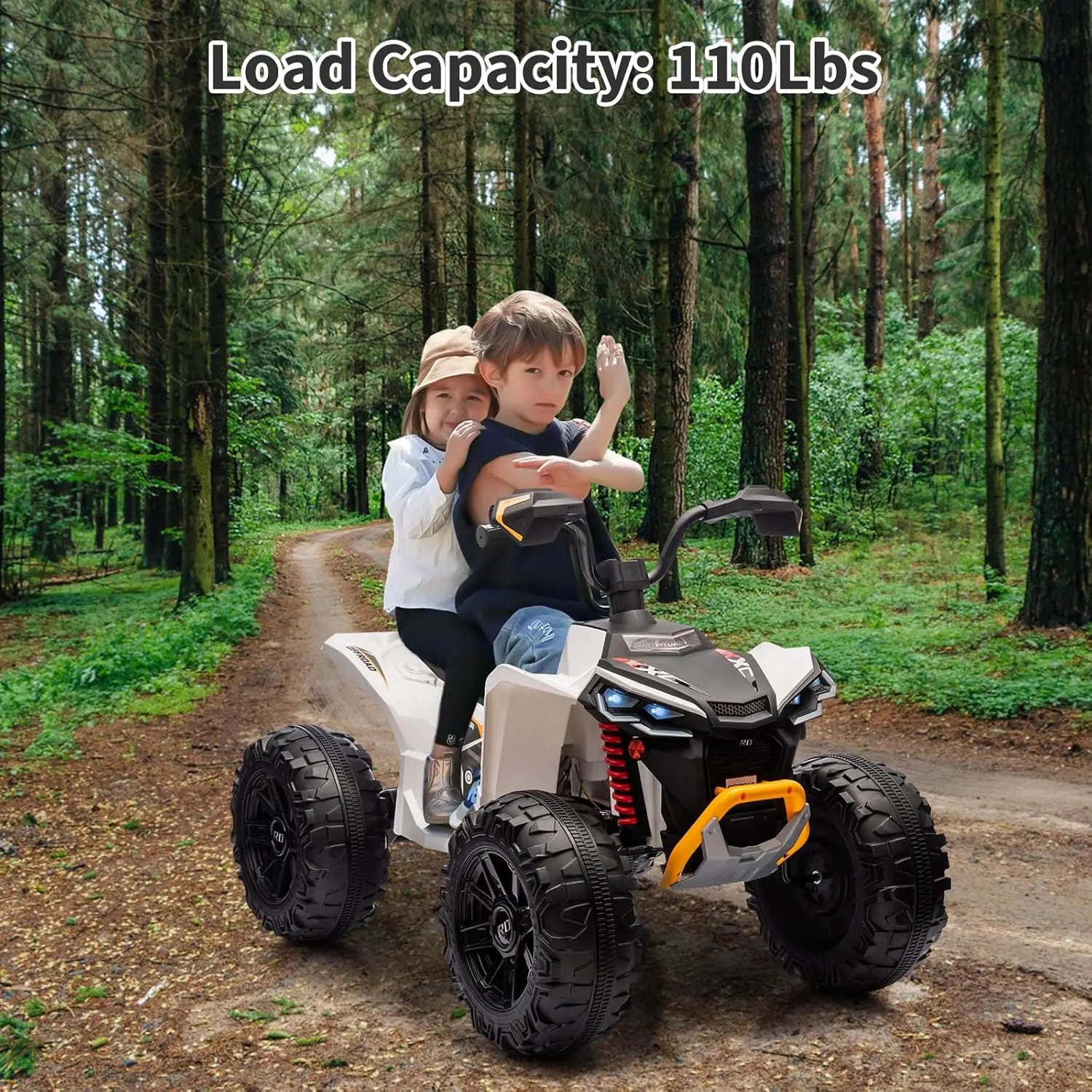 24V Kids Electric ATV Car 2 Seater Ride on Car with Dual 550w Motor Off-Road 4 Wheeler LED Lights Music Player 110 Lb Capacity