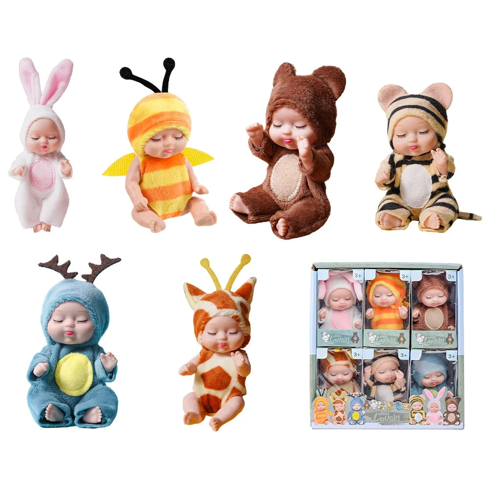 1/6 Pcs 11cm Mini Reborn Baby Doll Simulation Rebirth Dolls Toy with Animal Clothes Sleep Series Reborn Baby Doll Movable Joints