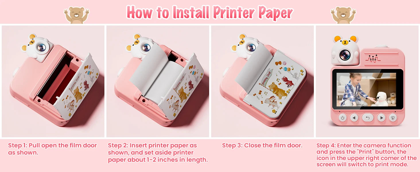 Gofunly 3.0'' Kids Instant Camera with 32G Card & 3 Print Paper, 1080P HD Kids Camera Instant Print for 6-12 Years