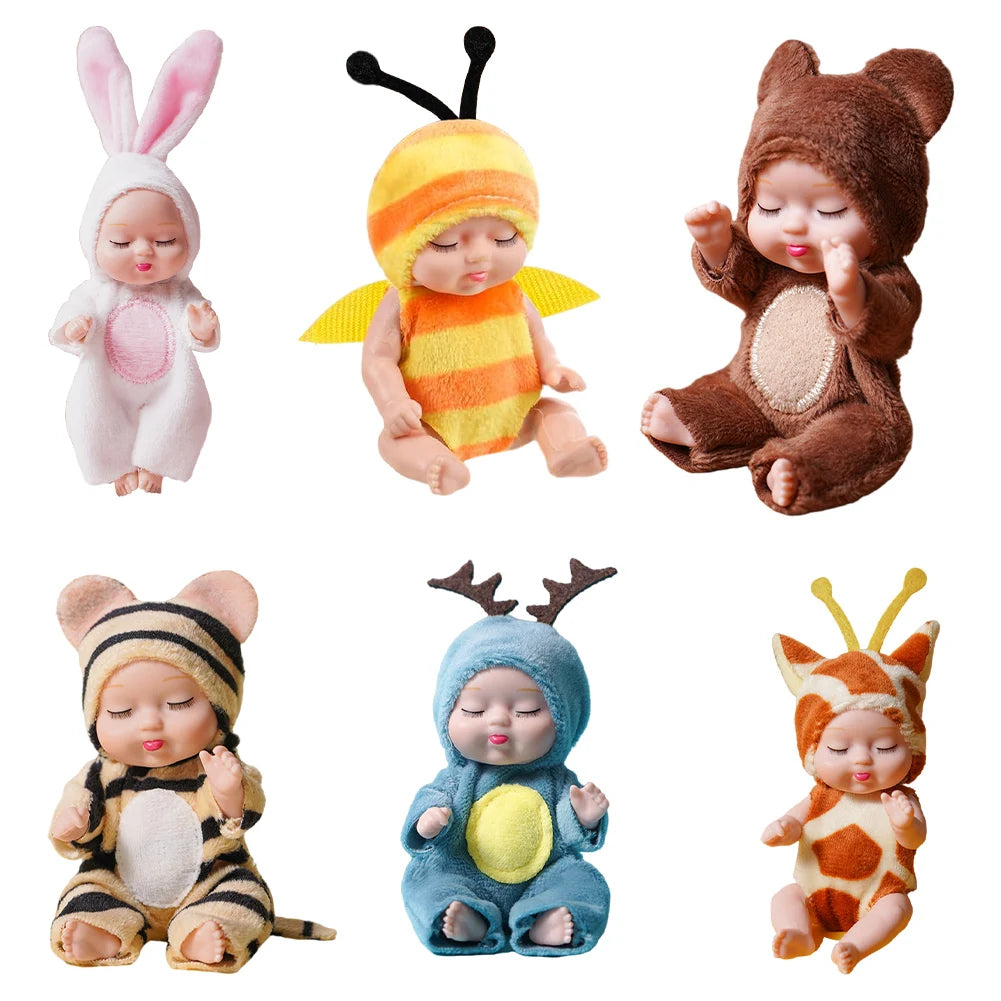 1/6 Pcs 11cm Mini Reborn Baby Doll Simulation Rebirth Dolls Toy with Animal Clothes Sleep Series Reborn Baby Doll Movable Joints