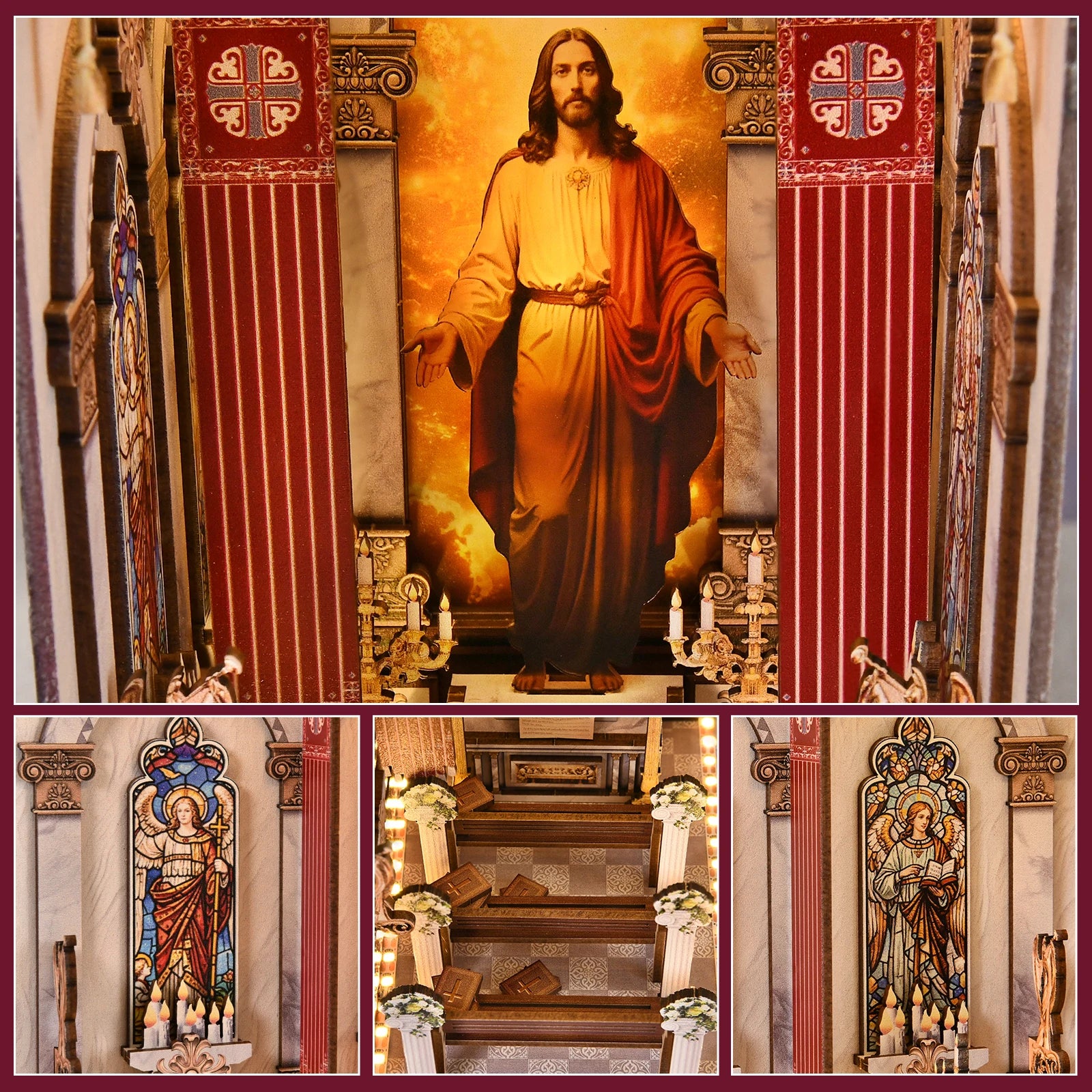 Book Nook Kit Cathedral DIY 3D Puzzle Classic Wooden Nativity Scene Ornament Bookshelf Dollhouse Model Bookend Building Home Dec