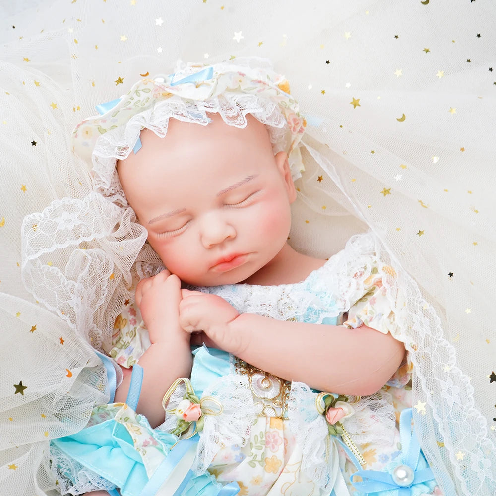 Full Body Silicone Reborn Baby Girl 18.9Inch Loulou 1:1 Lifelike Silicone Bebe Washable Newborn Dolls for Kids Teaching