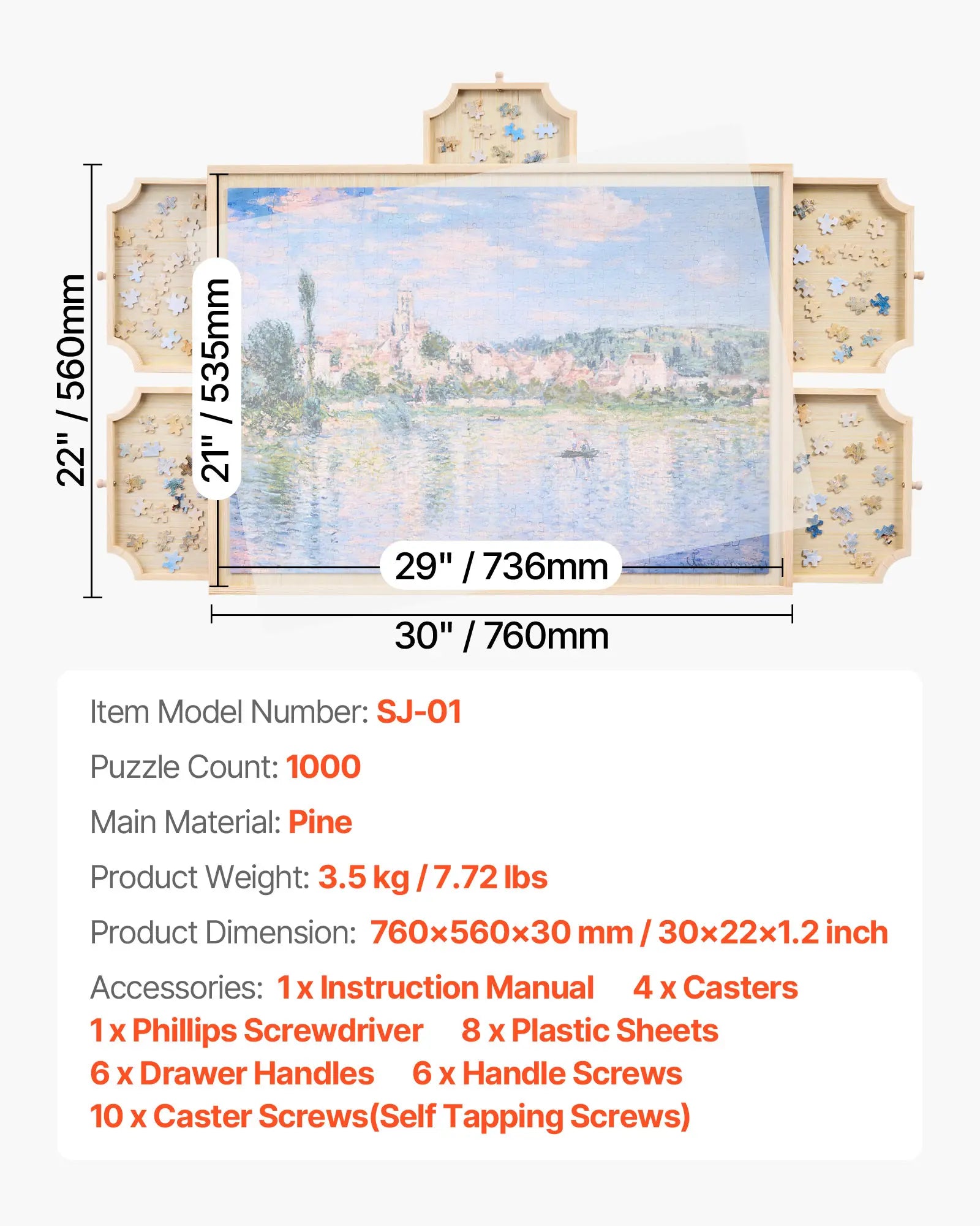 VEVOR 1000 Piece Rotating Puzzle Board with 5 Drawers  Portable Wooden Table Jigsaw Puzzle Accessories for Adults and Kids