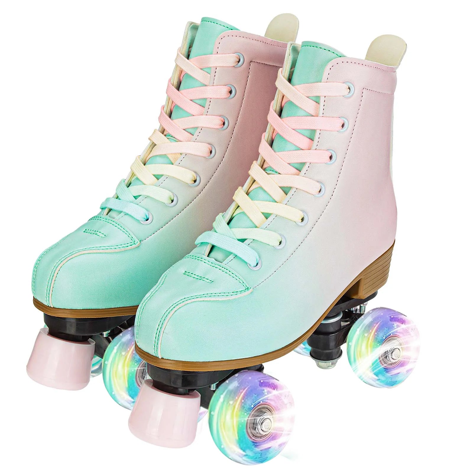 2024 PU Leather Flashing 4 Wheels Roller Skates For Women Double Row Skate Shoes Beginner Quad Sneaker Skating Ice Rink Training