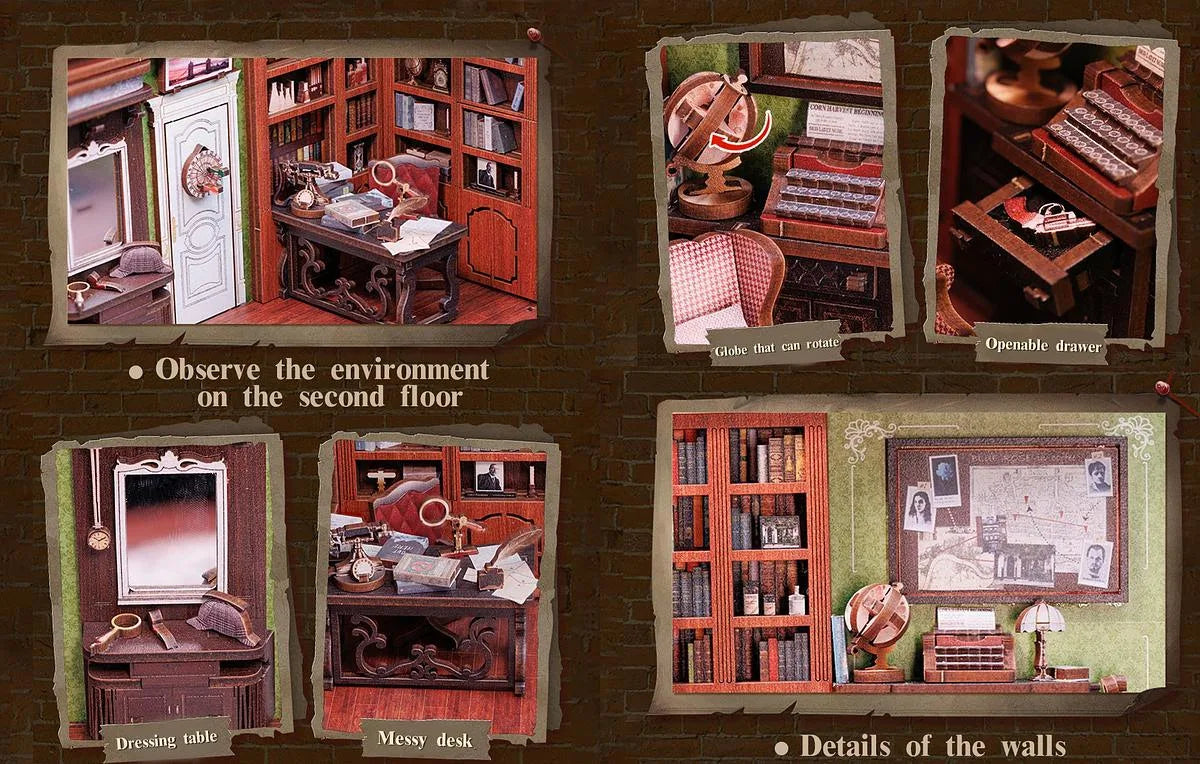 CUTEBEE Wooden Dollhouse Kit Miniature Doll House Kits Booknook Bookshelf Book Nook with Dust Cover Bookends Christmas Gift