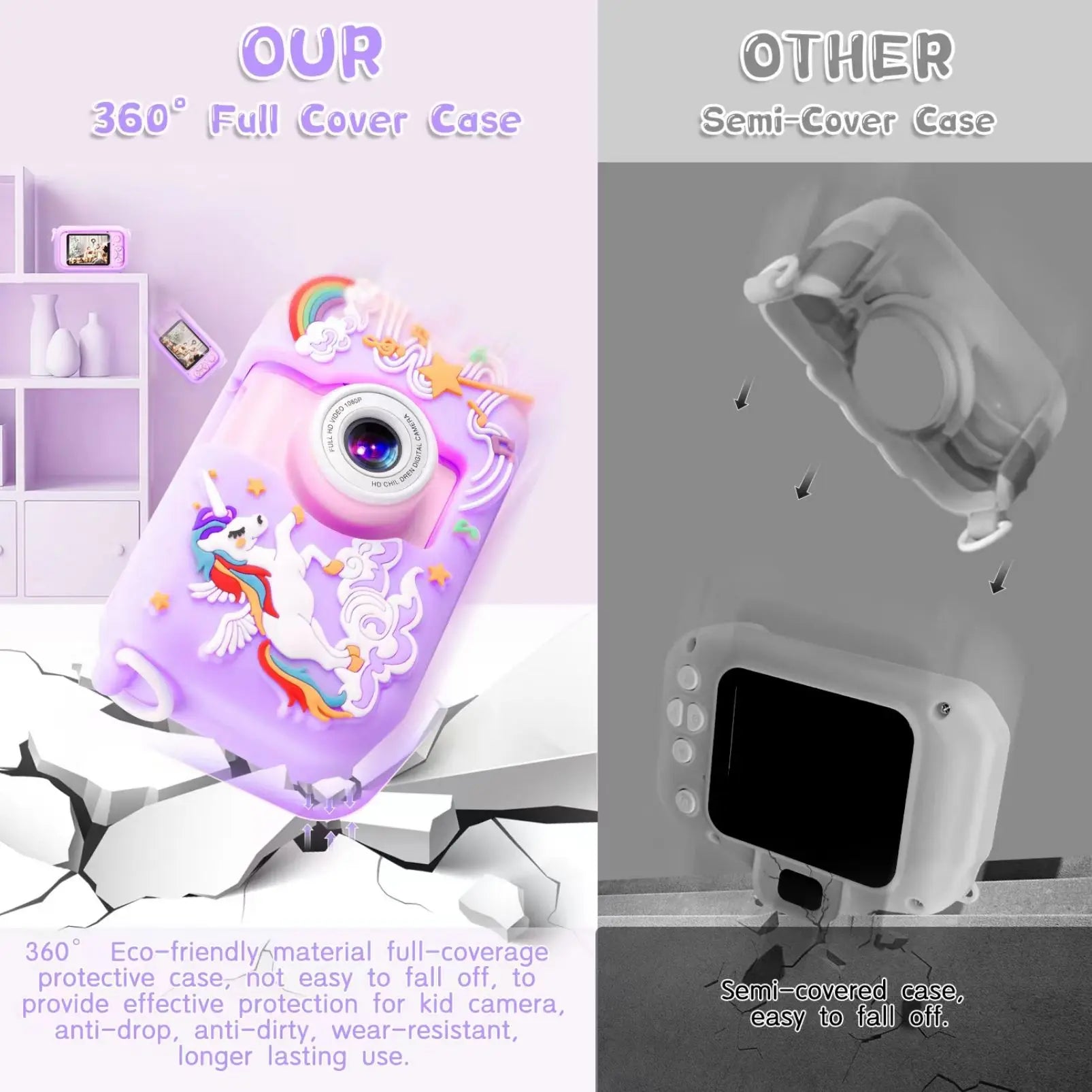 Kids Camera,ARNSSIEN 180° Flip Lens Camera for Kid,2.4in IPS LCD Digital Camera with Silicone Case,Child Selfie Camera for 3 4 5