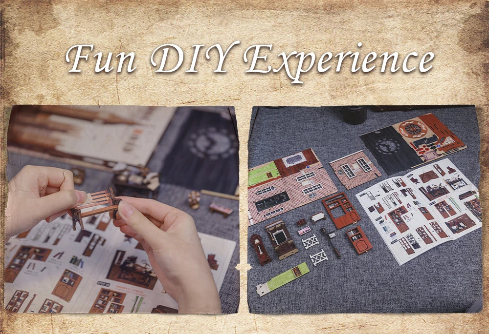 CUTEBEE Wooden 3D Puzzle DIY Book Nook Kit Miniature Dollhouse with Light Dust Cover Bookshelf Insert for Child Birthday Gift