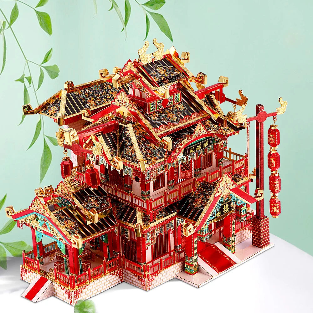 Piececool 3D Metal Puzzle Chinese Restaurant Model Building Kits Puzzle Toys Diy Model Kit 3D Jigsaw Puzzle for Adult