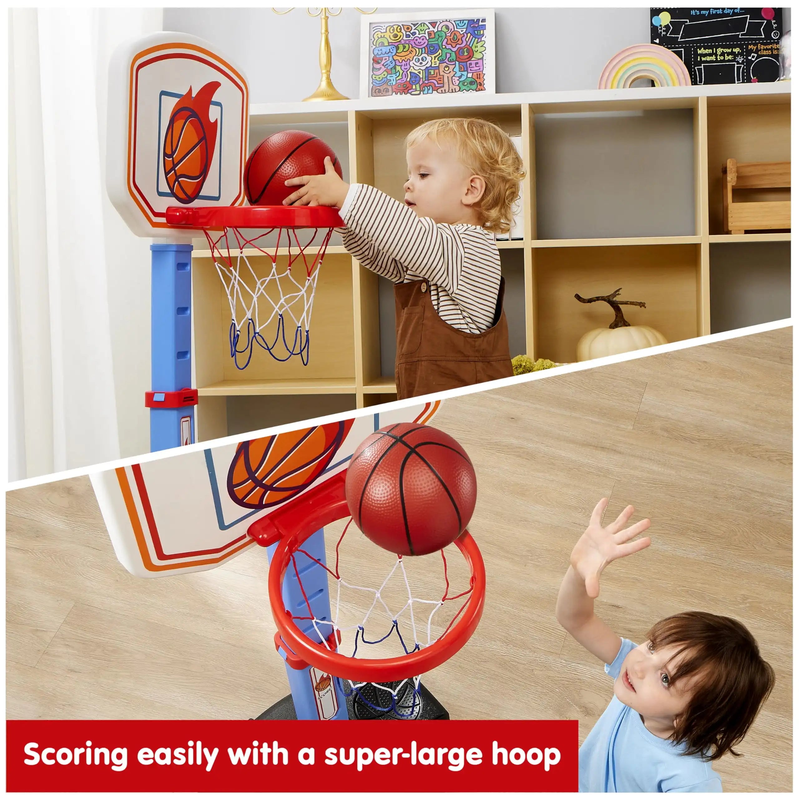 JOYFT Toddler Basketball Hoop Indoor Basketball Game Set Adjustable Kids Basketball Goal With 4 Balls