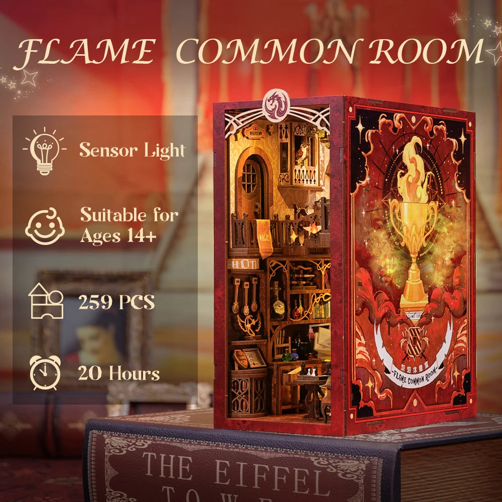 CUTEBEE Wooden Dollhouse Kit Miniature Doll House Kits Booknook Bookshelf Book Nook with Dust Cover Bookends Christmas Gift