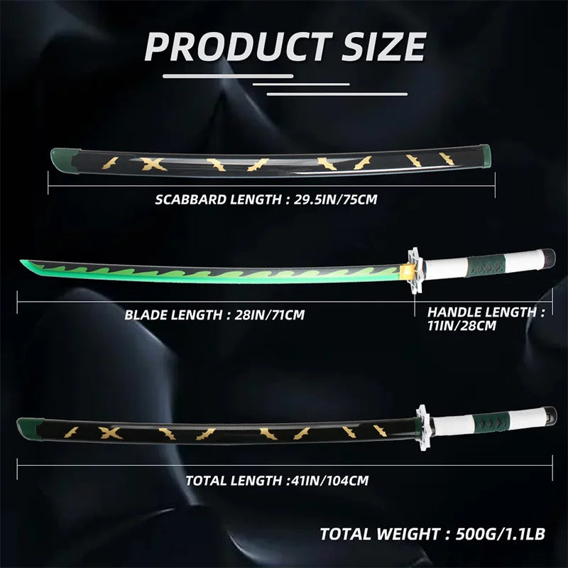 104Cm /41" Tanjirou Giyuu Sanemi Anime Demon Slayer Katana Light Up Toy Sword Cosplay Comes With Belt And Sword Holder