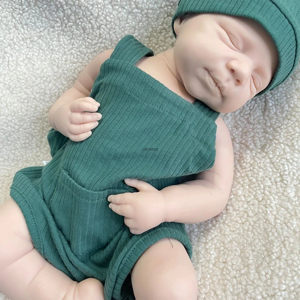 Realistic Weight & Poseable Limbs 19Inch Silicone Reborn Baby Boy Washable Asleep Doll for Childcare Training Birthday Gift
