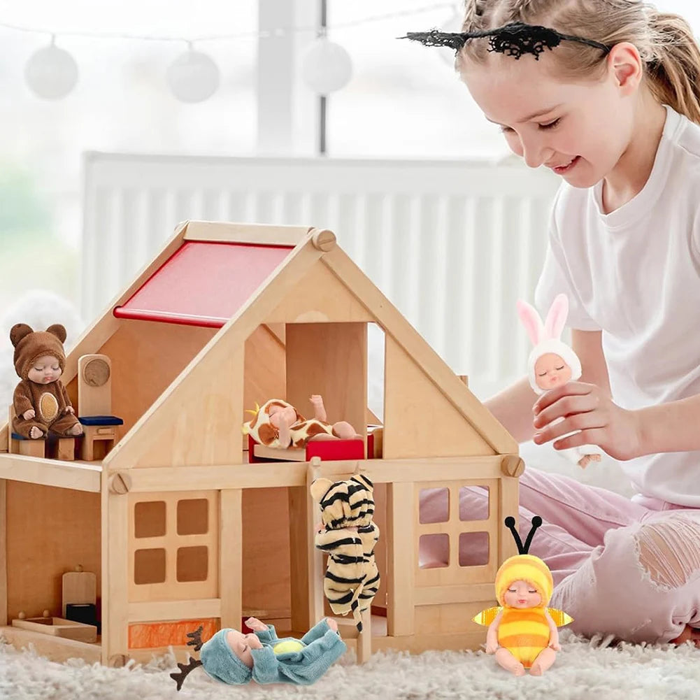 1/6 Pcs 11cm Mini Reborn Baby Doll Simulation Rebirth Dolls Toy with Animal Clothes Sleep Series Reborn Baby Doll Movable Joints