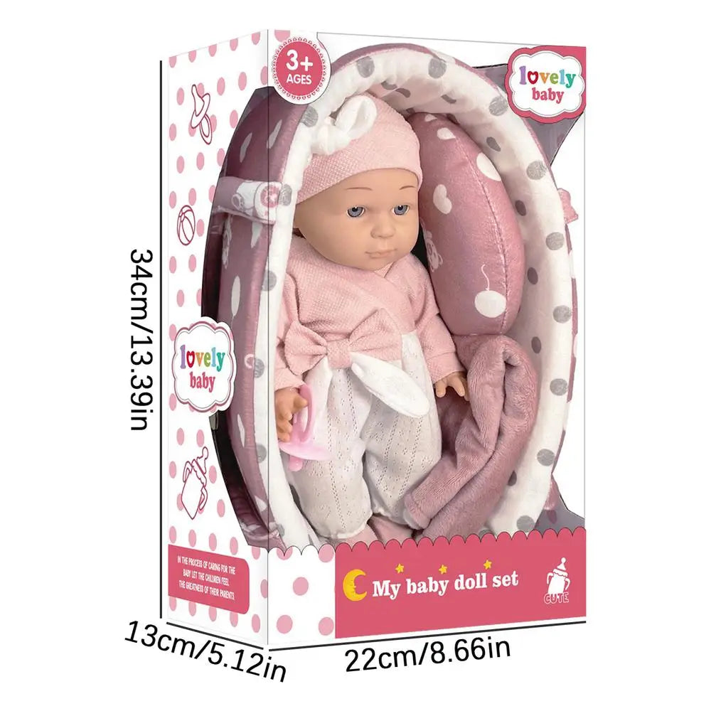 Reborn Doll Set Handbasket Reborn Doll Simulated Toddler Dolls Baby Doll Playset With Accessories Pink Pacifier Clothes Quilt